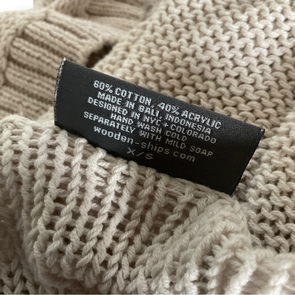 Wooden Ships Cropped Open Cardigan Sweater Sz S Neutral Beige Minimalist - Picture 11 of 12
